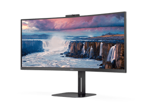 AOC CU34V5CW 34” WQHD Curved VA LED Monitor – 3440×1440, 100Hz, 4ms (GtG) / 1ms (MPRT), AMD FreeSync, 1500R Curve, USB-C + USB Hub + Webcam, Dual Speakers, VESA Mount – Black