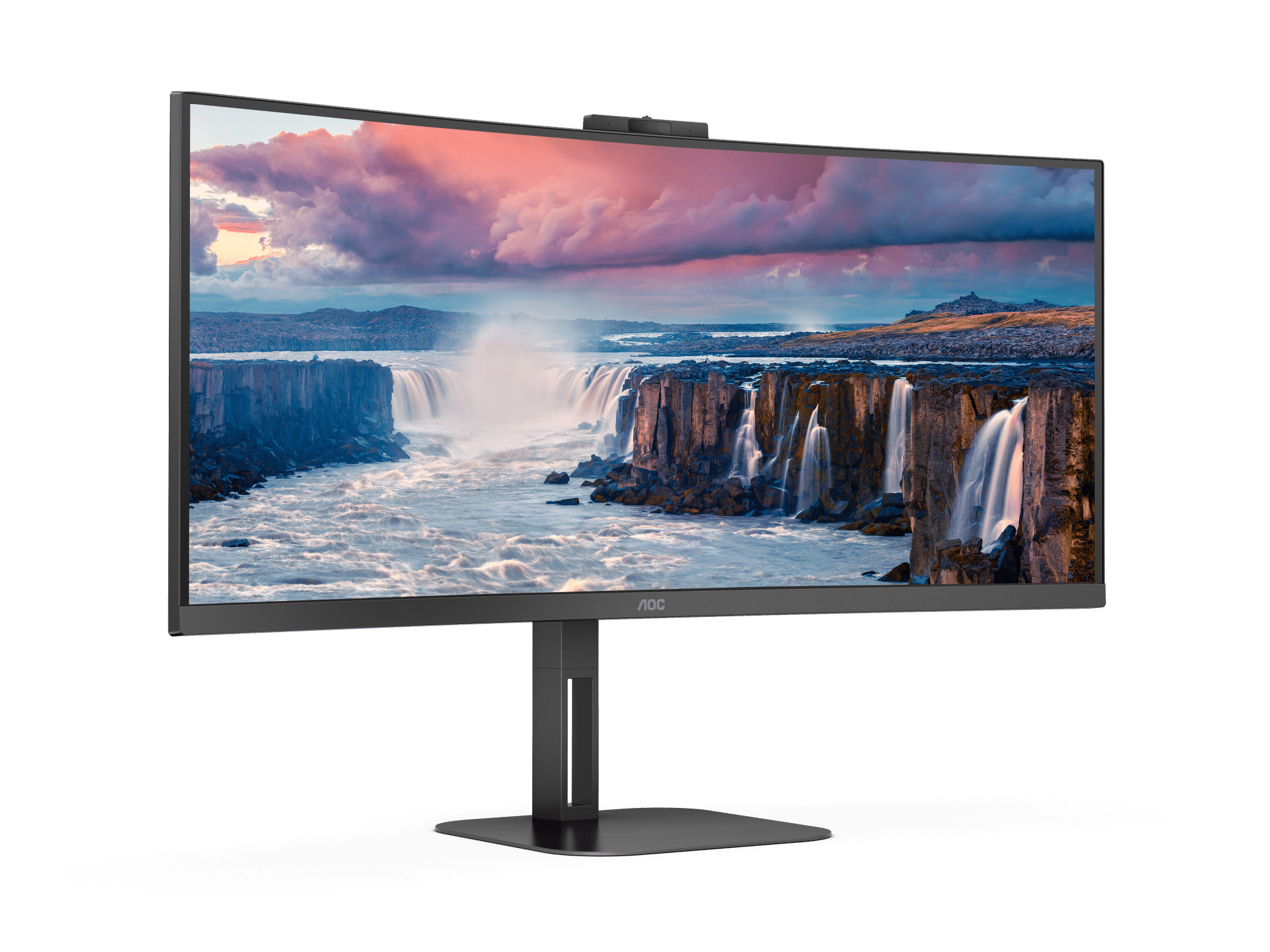 AOC CU34V5CW 34” WQHD Curved VA LED Monitor – 3440×1440, 100Hz, 4ms (GtG) / 1ms (MPRT), AMD FreeSync, 1500R Curve, USB-C + USB Hub + Webcam, Dual Speakers, VESA Mount – Black