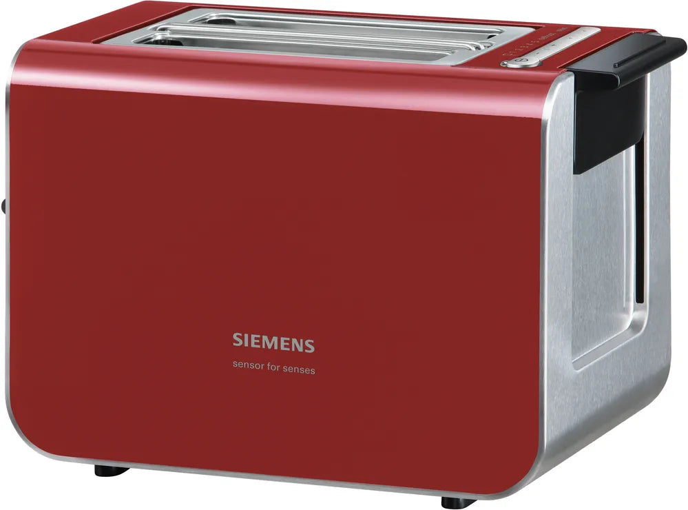 Siemens TT86104 Compact Toaster, 2-Slice, Stainless Steel Bun Warmer, Sensor for Senses Technology, Defrost & Reheat Functions, Black/Silver