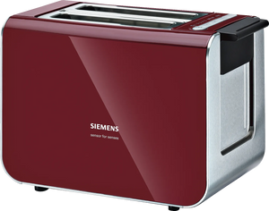 Siemens TT86104 Compact Toaster, 2-Slice, Stainless Steel Bun Warmer, Sensor for Senses Technology, Defrost & Reheat Functions, Black/Silver
