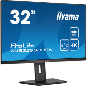 iiyama ProLite XUB3293UHSN‑B5 31.5” 4K IPS Monitor – 3840×2160, 60 Hz, 4 ms GtG, USB‑C Dock + KVM Switch, RJ45, Dual 3 W Speakers, Flicker-Free, VESA Mount – Black