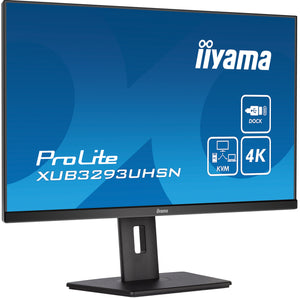 iiyama ProLite XUB3293UHSN‑B5 31.5” 4K IPS Monitor – 3840×2160, 60 Hz, 4 ms GtG, USB‑C Dock + KVM Switch, RJ45, Dual 3 W Speakers, Flicker-Free, VESA Mount – Black